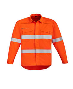 Work Shirts: SZ Mens Orange Flame Hi Vis Open Front Shirt - Hoop Taped