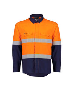 Work Shirts: SZ Mens Orange Flame Lightweight Ripstop Spliced Shirt - Hoop Taped