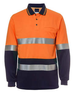 Polos: HI VIS POLO SHIRT - BODY & ARM DUST BAND - Day/Night Use, Traditional Reflective Tape, Long Sleeve
