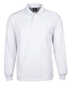 Polos 2: SOLID WHITE POLO - LONG SLEEVE, POLYESTER