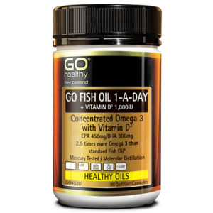 Omega 3 6 9: Go Healthy Go Fish Oil 1-A-Day + Vitamin D 1000IU 90 Capsules