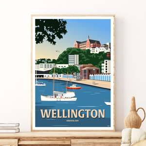 Wellington: Wellington - Oriental Bay - Travel Poster, New Zealand