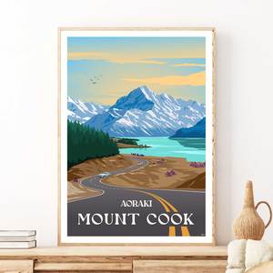 Aoraki Mount Cook: Aoraki - Mount Cook Travel Poster, New Zealand