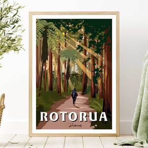 Rotorua - Redwoods Forest - Travel Poster, New Zealand