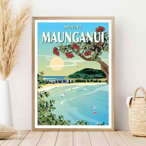 Bay Of Plenty: Mount Maunganui Travel Poster, New Zealand
