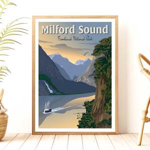 Southland Stl: Milford Sound - Fiordland National Park - Travel Poster, New Zealand