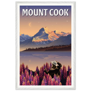 Mount Cook Lupins Travel Poster - Canterbury, New Zealand