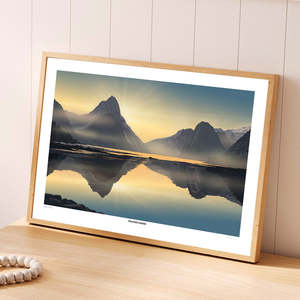 Milford Sound - Golden Stillness - Travel Poster, New Zealand