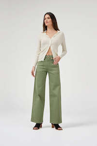 Dricoper: Carrie Oil Green Wide Straight Leg Jeans