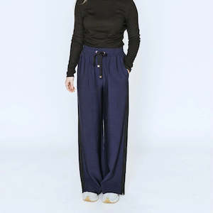 Moke: Indiana Women's Wide Leg Pants - Navy with Black