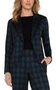 Liverpool: Open Front Blazer - Forest plaid