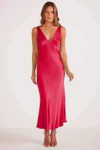 Gaia Bias Slip Midi Dress -Red