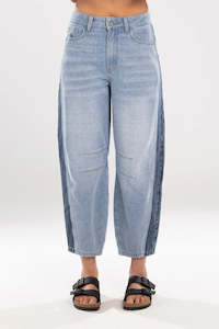 Mi Moso: DOUBLE DENIM BARREL JEANS - BLUE