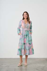 CZ1077 DRESS MILTI TIERED -MARBLE PRINT