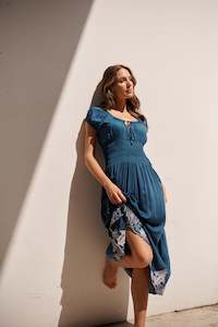 CZ1059 DRESS-SHIRRED WAIST-BLUE