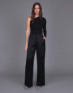 Storm: Liquid Satin Wide Leg Pant -Black