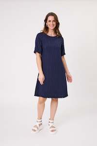 Lemon Tree: Allegra Linen Dress-Navy