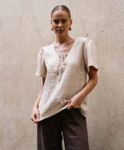 White Closet: White Closet Linen Blouse -Oat