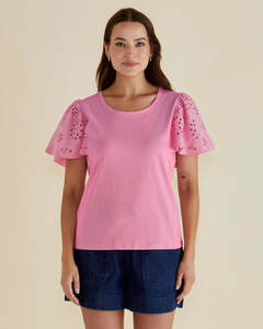 Lottie Embroidered Tee - Pink