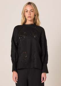 Fate Becker: AVEN EMBROIDERED BLOUSE-Black