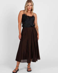 Full Pleated Detail Midi Skirt-Cocoa