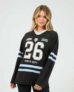 ALL ABOUT EVE VARSITY CLUB L/S TEE-BLACK