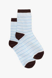 Blue Grid Sock with Choc Trim