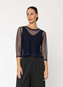 TOP SELLER!! Arrow Mesh Top - 3/4 Sleeve-NAVY