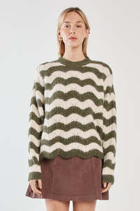 Sass: NIKKITA WAVY STRIPE KNIT-CREAM/OLIVE