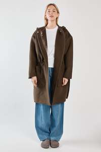 Sass: MAXI HOODED COAT-DARK OLIVE