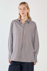 Sass: CLAUDIA STRIPE SHIRT-CHOCOLATE/BLUE