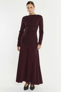 Sass: JADE SEAMED JERSEY DRESS-BURGUNDY