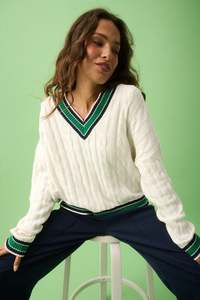 Asher Heritage Knit Sweater - Cream/Tide