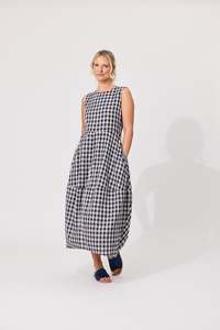 ANTIONA DRESS-NAVY GINGHAM