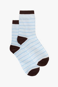 Blue Grid Sock with Choc Trim