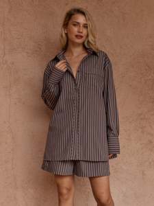 MARTY PIPED STRIPE SHIRT-CHOCOLATE STRIPE