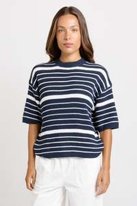 DYLAN KNIT TEE-NAVY/WHITE STRIPE