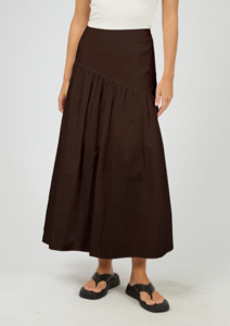 ALL ABOUT EVE ESSENTIAL ASYM MAXI SKIRT-BROWN