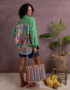 Tops: ELM TROPICAL MUSE SHIRT-GREEN STRIPE