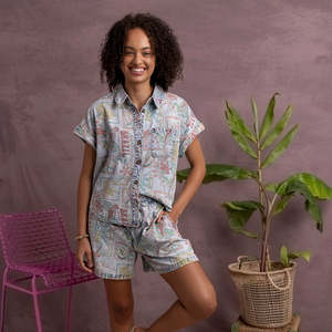 Tops: ELM JADE PRINTED DENIM SHIRT-PRINT