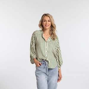 BRONTE BLOUSE-GREEN STRIPE