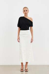 Skirts: ELYSIAN MIDI SKIRT-IVORY JACQUARD