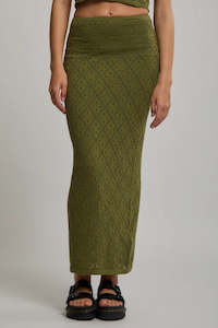 Solano Diamond Knit Midi Skirt Khaki