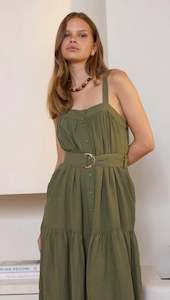 Amara Tiered Midi Dress - Khaki