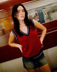 Womens Knitwear: Cherry Pop Skimmer Knit Vest