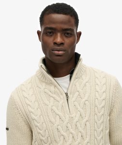 Mens: JACOB CABLE KNIT HALF ZIP - ECRU