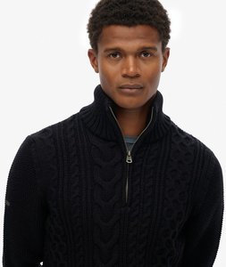 Mens: JACOB CABLE KNIT HALF ZIP - NAVY