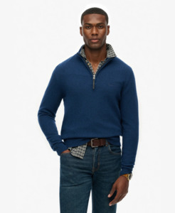 Mens: Wool Blend Half Zip Jumper Dusk Navy