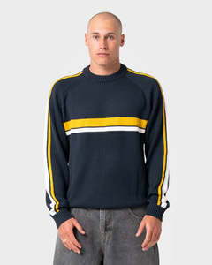 White Lines Knitted Crew - Steel Blue