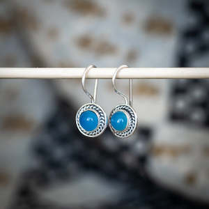 Sale: Circle Chalcedony Blue Earrings